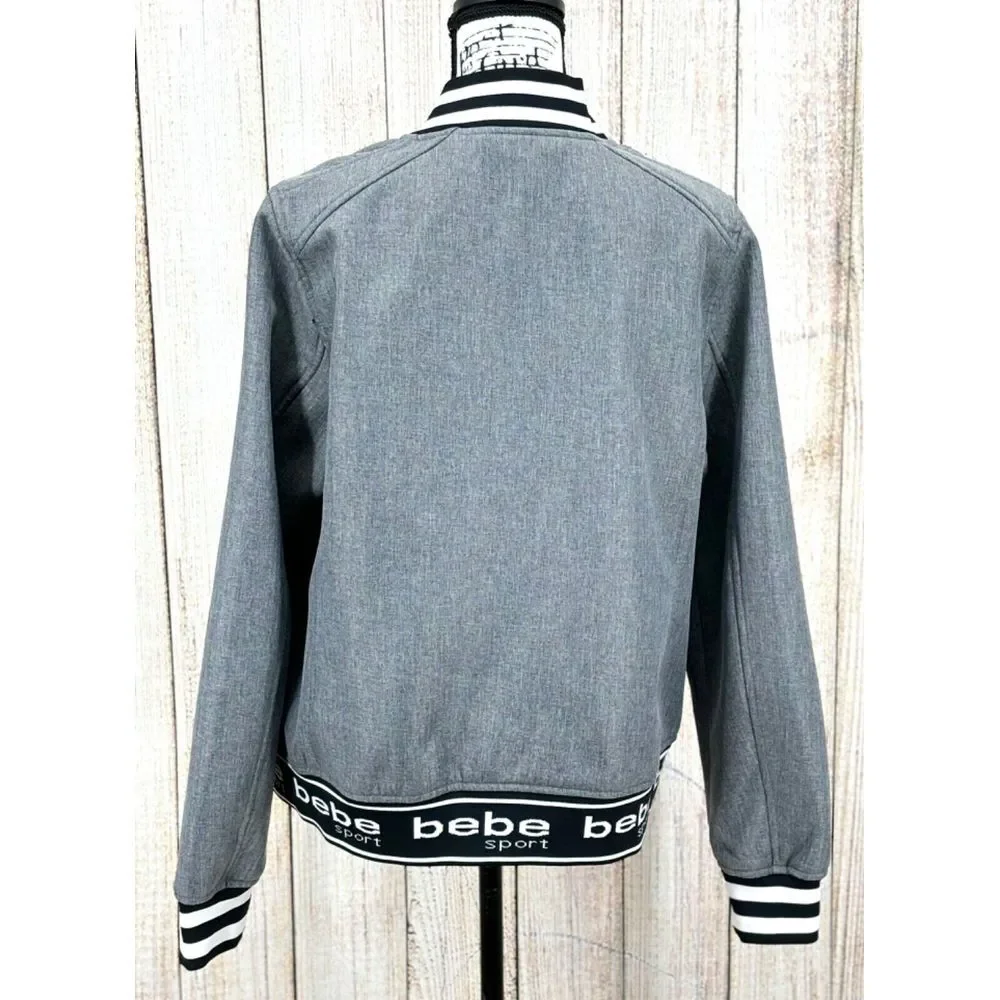 Bebe Sport Bomber Jacket Women's Size XL Soft Shell Fleece Lined Rhinestone Logo